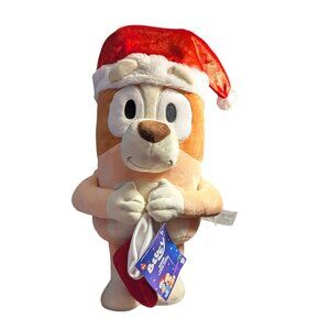Bluey Bingo Holiday Greeter Plush With Santa Hat & Stocking For Kids 3+ - Offici